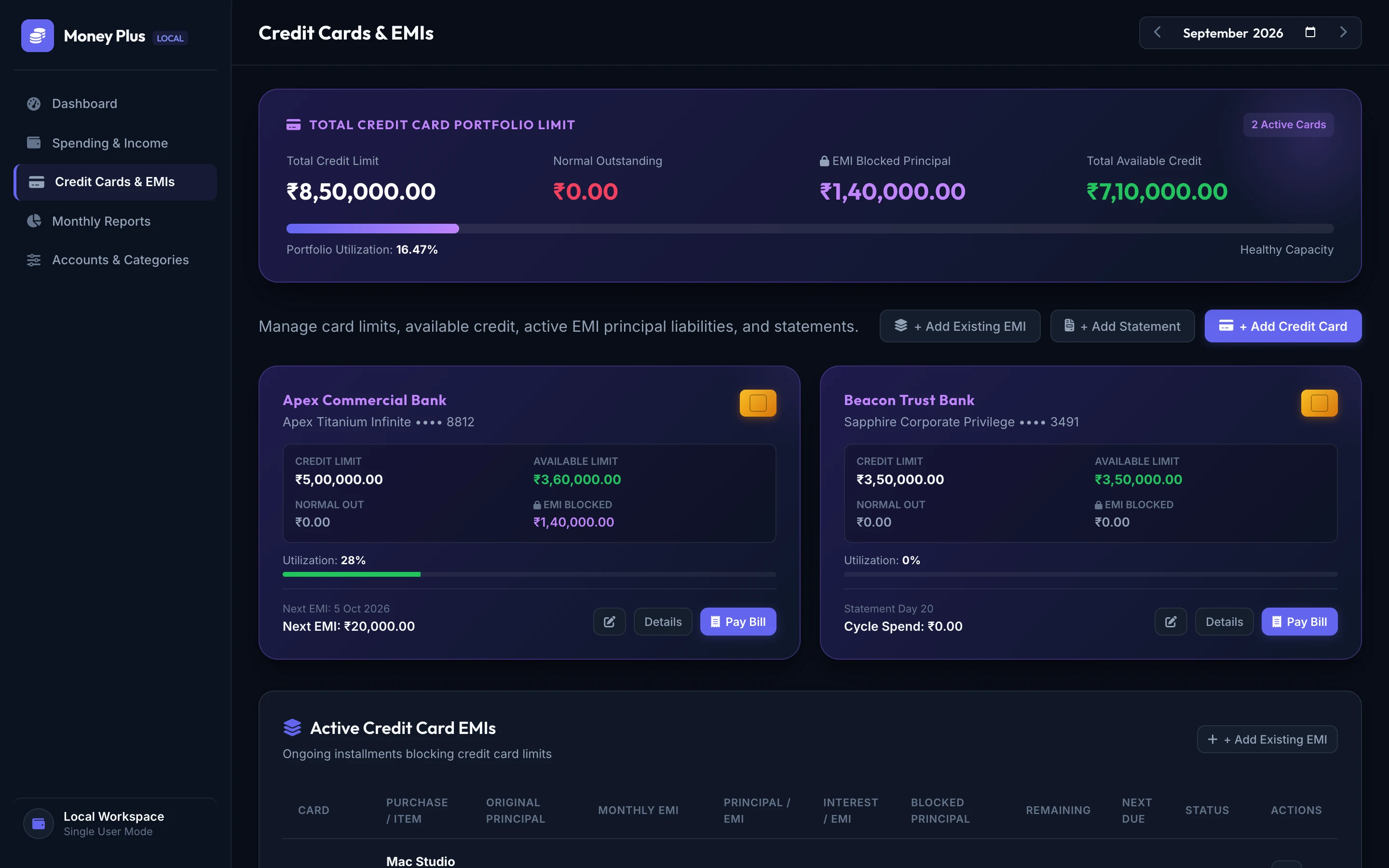 Money Plus Credit Card Portfolio View